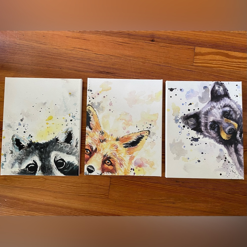 Woodland creatures canvas print trio